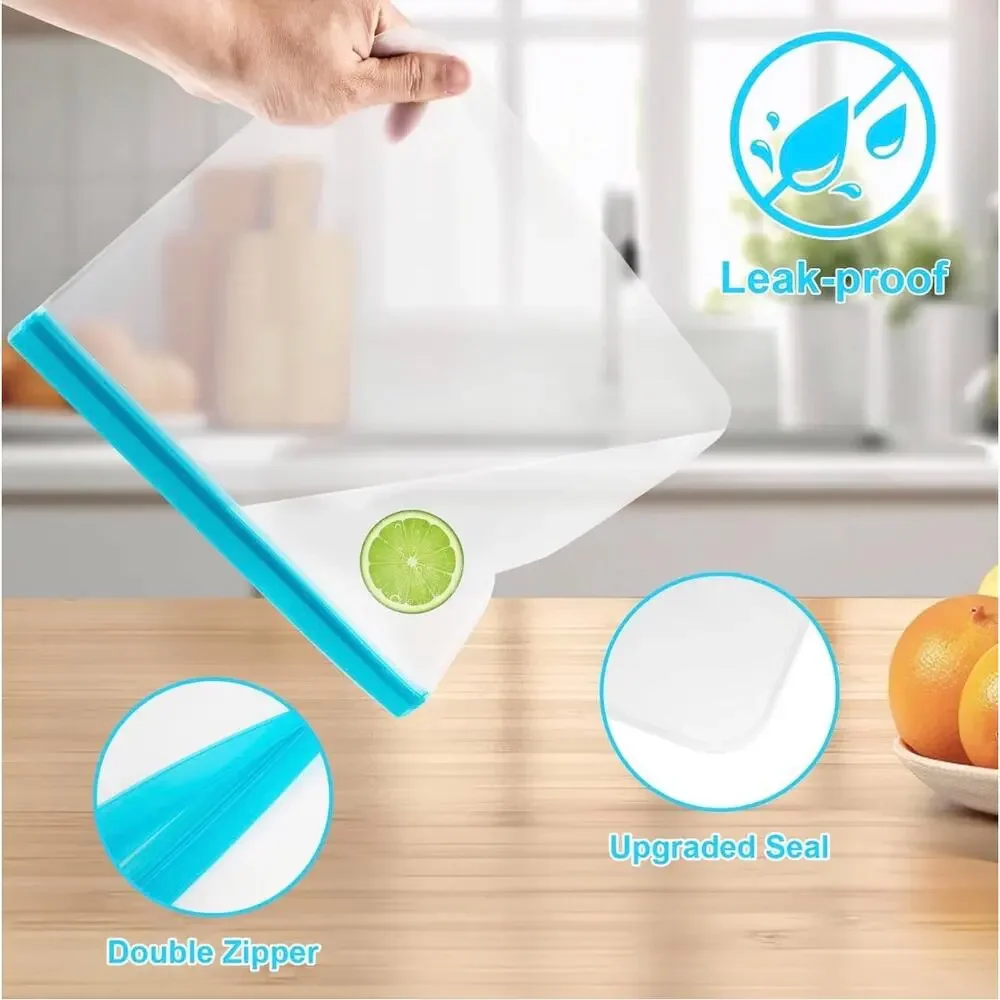 VUEKYN 12 Pack Reusable Freezer Bags Leakproof Food Storage Silicone snack Bags